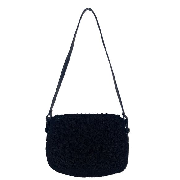Lix Claiborne Crochet-Knit Black Bag with Leather Straps - Picture 1 of 8
